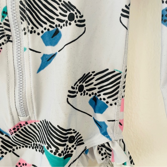 Tea Collection Fish Print Gray Blue Rash Guard Swimsuit Bathing Suit - Picture 5 of 5